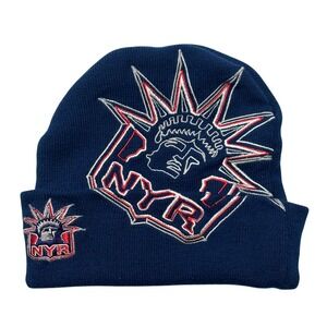 Vintage New York Rangers NHL Beanie Statue of Liberty Logo Navy Blue, Youth 8-20